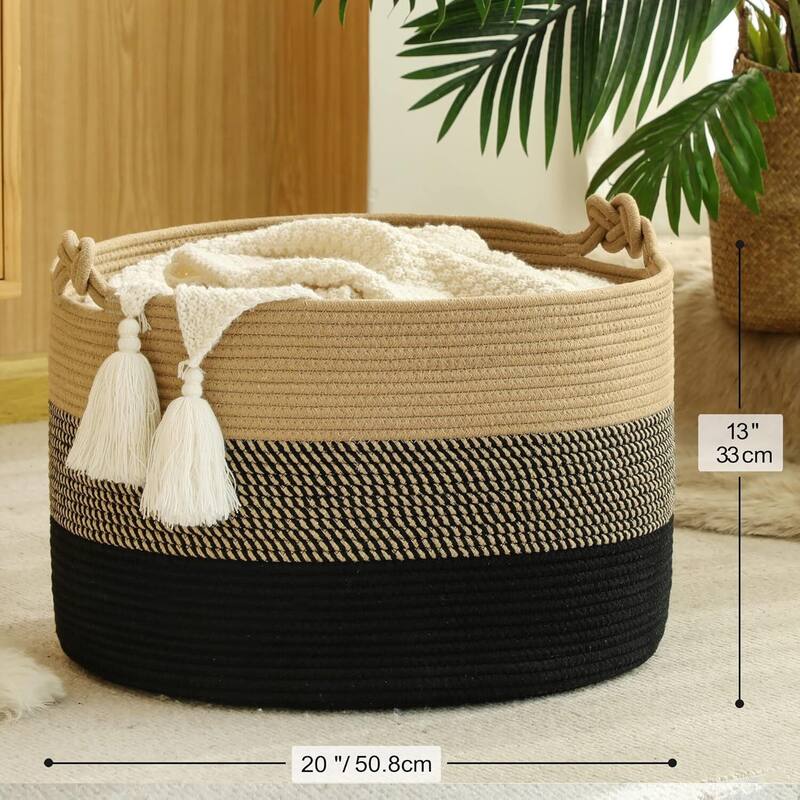 Large Blanket Basket (20"x13"),Woven Baskets for storage Baby Laundry Hamper - 20"L x 20"W x 13"H
