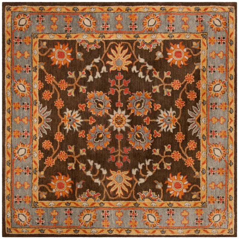 SAFAVIEH Handmade Heritage Ikat Marsh Traditional Oriental Wool Rug - 8' Square - Charcoal/Blue