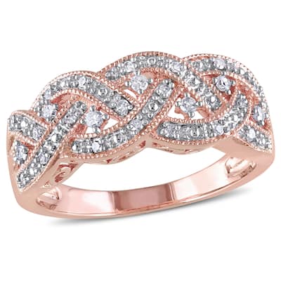 Miadora 1/8ct TDW Diamond Ring Rose Plated Sterling Silver