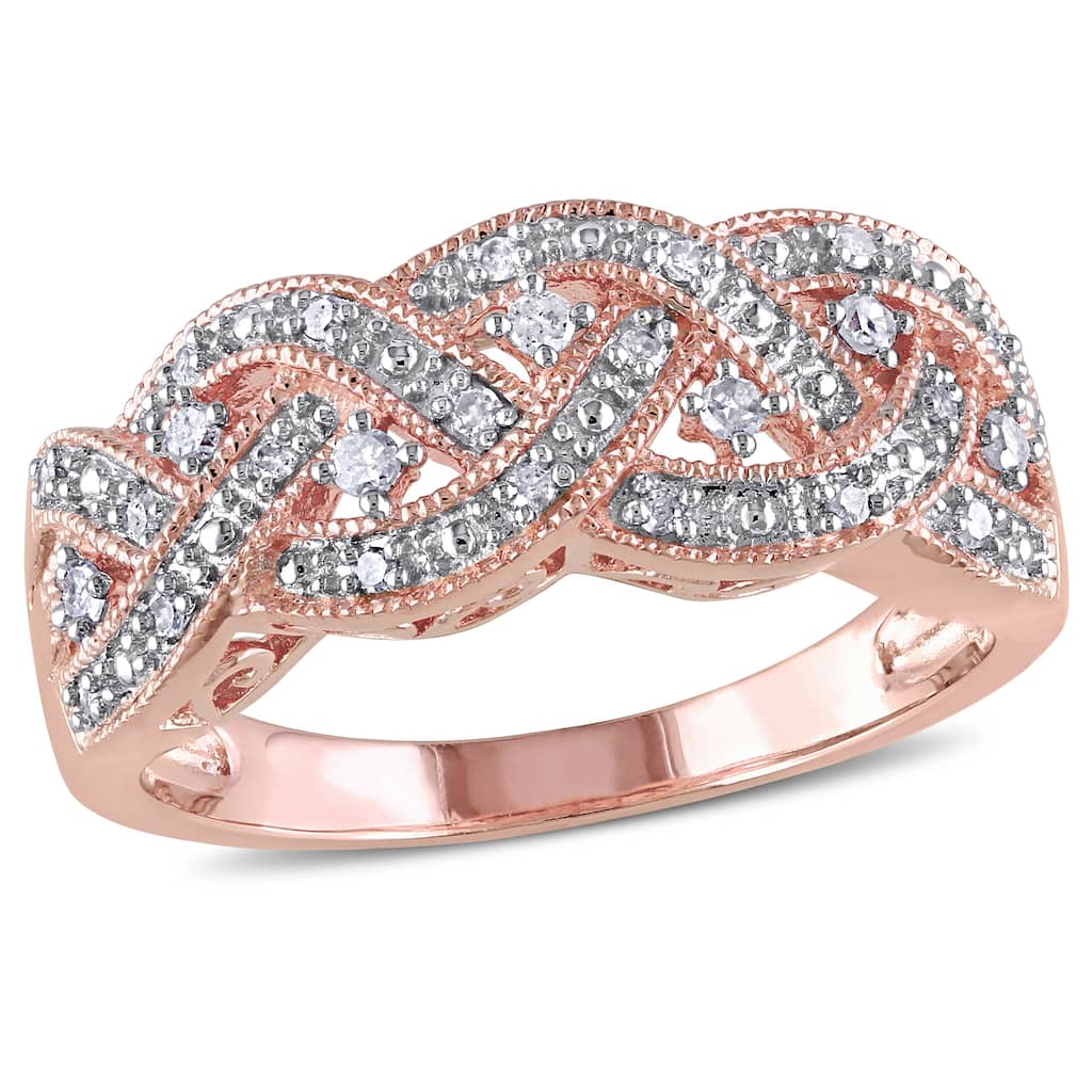 Miadora 1/8ct TDW Diamond Ring Rose Plated Sterling Silver