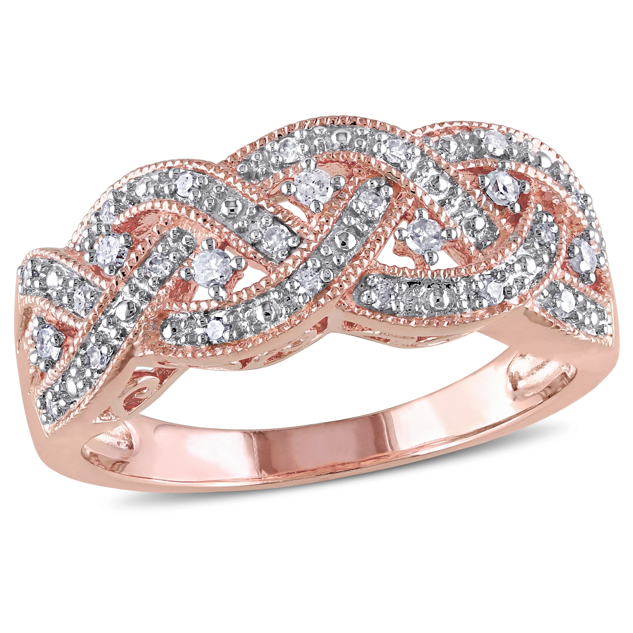Miadora 1/8ct TDW Diamond Ring Rose Plated Sterling Silver