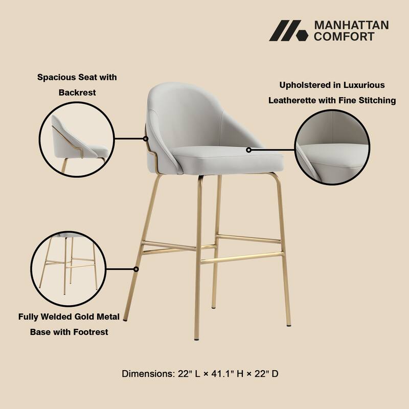 Manhattan Comfort Gracie Leatherette Counter Bar Stoool with Steel Legs