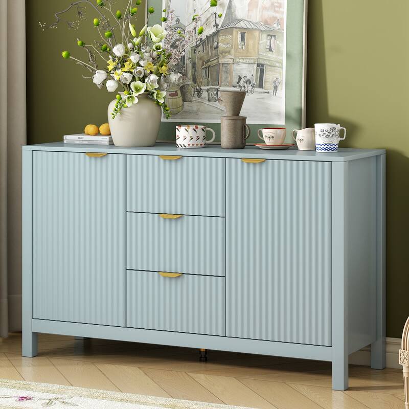 2 Door Sideboard with Adjustable Shelves and Drawers, Storage Console Table with Metal Handles for Living Room