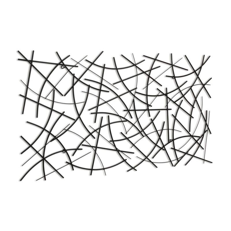 HomeRoots 24" X 44" Black Abstract Lines Metal Hanging Dimensional Sculpture