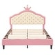preview thumbnail 12 of 16, Twin/Full Size Upholstered Princess Bed with Crown Shaped Headboard, Lovely PU Leather Platform Bed with Button Tufted Design