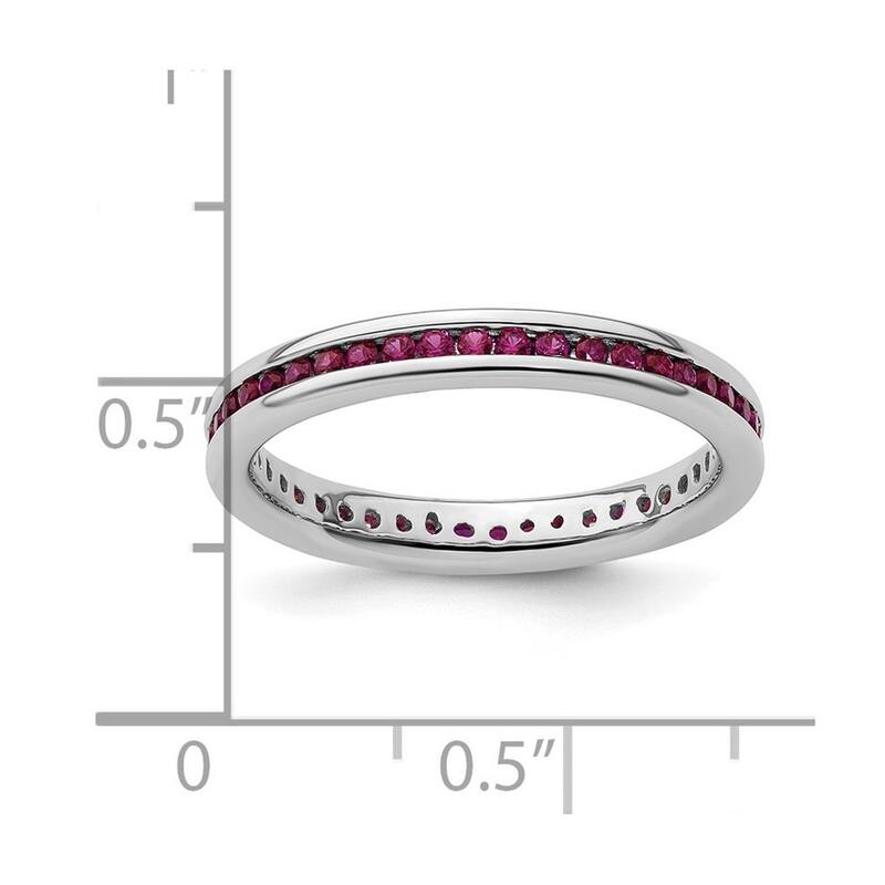 Curata 2.5mm 925 Sterling Silver Channel set Stackable Expressions Polished Created Ruby Ring