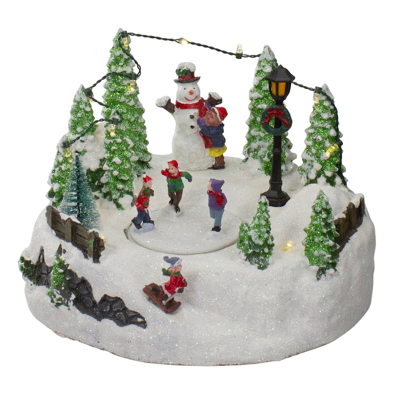 9" Animated and Musical Lighted Christmas Skating Scene with Snowman
