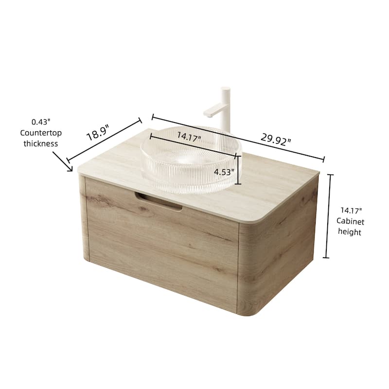 Floating Bathroom Vanity with Round Sink, Wall-Mounted Bathroom Storage Cabinet with Roma Travertine-Pattern Sintered Stone Top