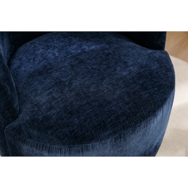Chenille Fabric Swivel Accent Armchair Barrel Chair With Black Powder Coating Metal Ring
