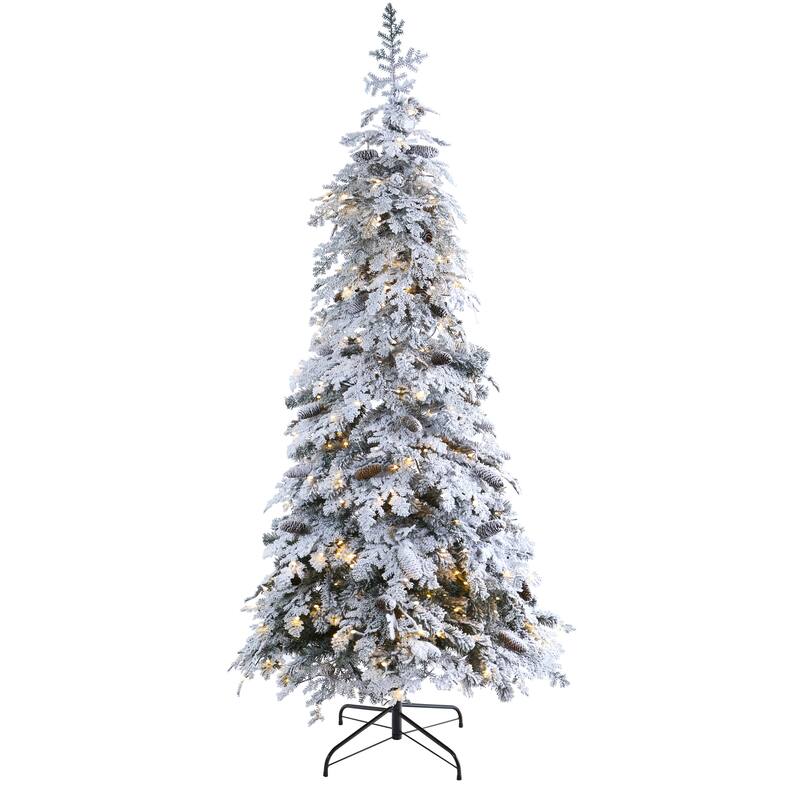 7’ Flocked with Pinecones Artificial Christmas Tree, Warm Clear LED - 7 Foot