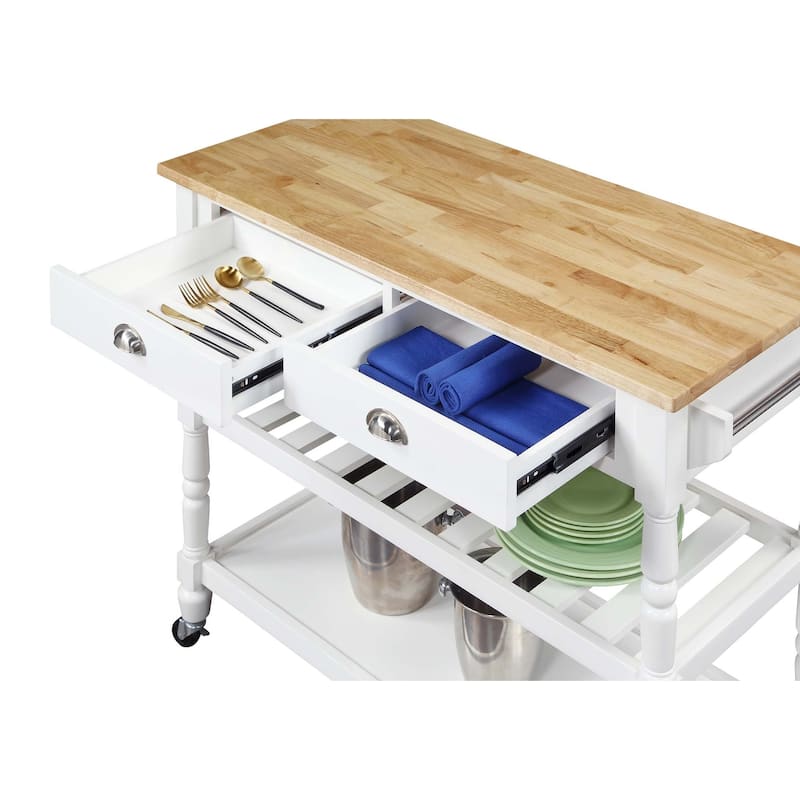 Convenience Concepts French Country 3 Tier Butcher Block Kitchen Cart with Drawers