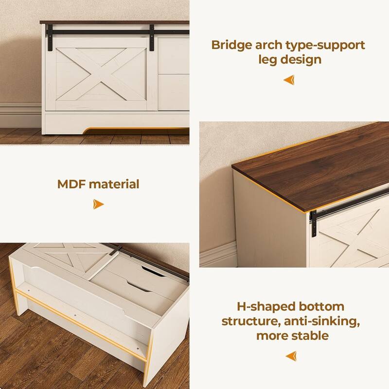 Storage Bench with Cushion Adjustable Shelf Shoe Rack Cabinet