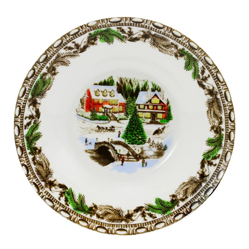 Christmas Time Winter Cabin Dinnerware Set 16 Pieces