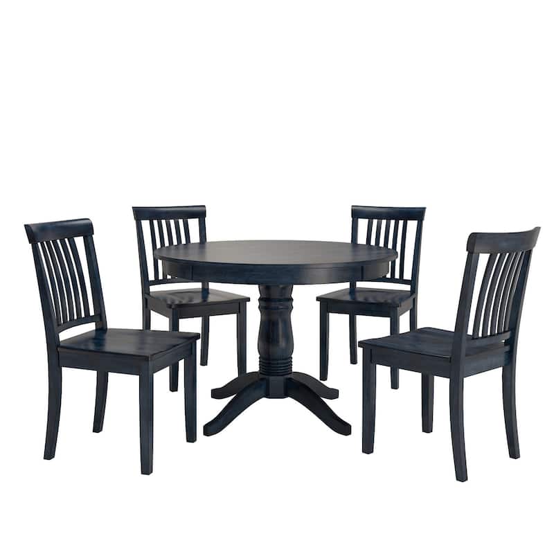 Wilmington II Round Pedestal Base Antique Dark Denim 5-Piece Dining Set by iNSPIRE Q Classic - Mission Back Chairs