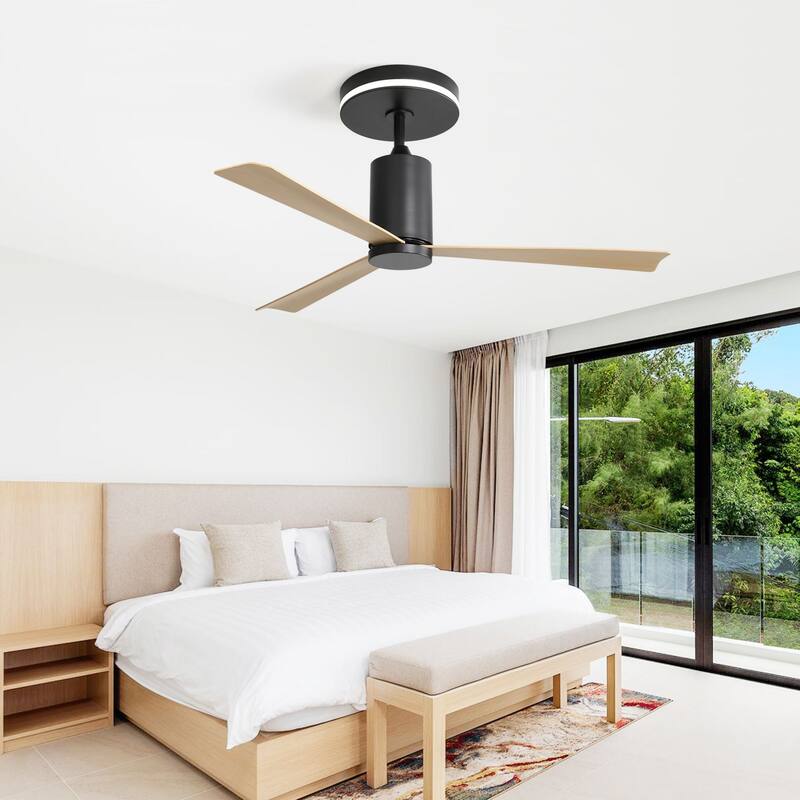 Oaks Aura 52in. Flush Mount LED Ceiling Fans with Light, 6-speed Reversible Industrial Farmhouse Ceiling Fan Light With Remote