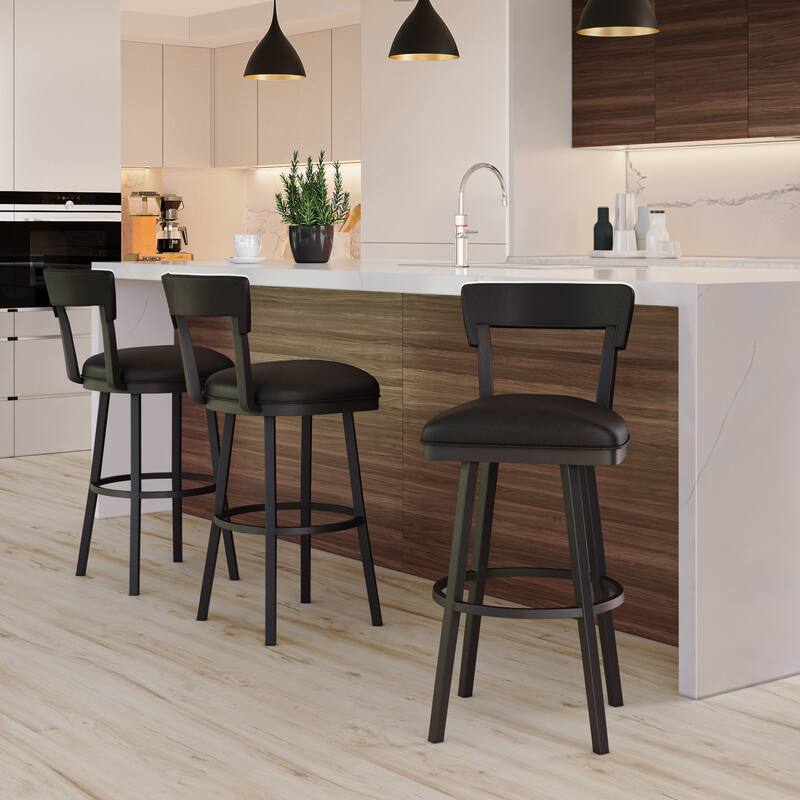 Tempo Furniture Hilton Swivel 26" Counterstool/30" Barstool Pebblestone Metal Finish & Black Polyurethane by Furnish Theory