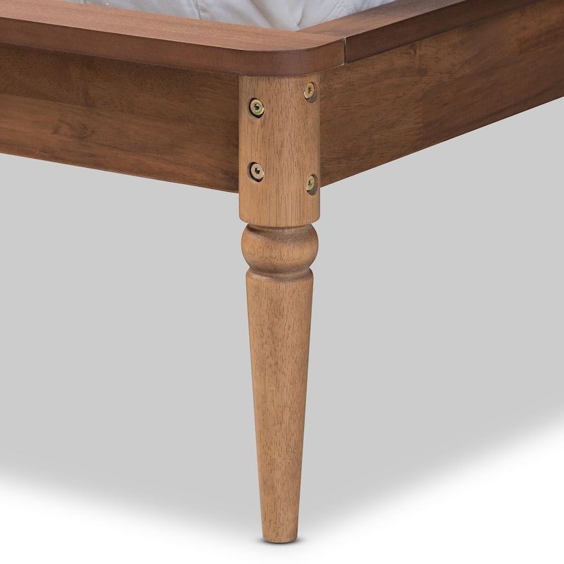 Modern Platform Bed - Walnut Brown Wood & Synthetic Rattan King Size Bed Frame