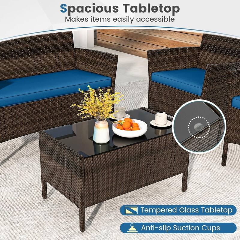 Gymax Set of 4 Furniture Set w/ Washable Cushions & Tempered Glass
