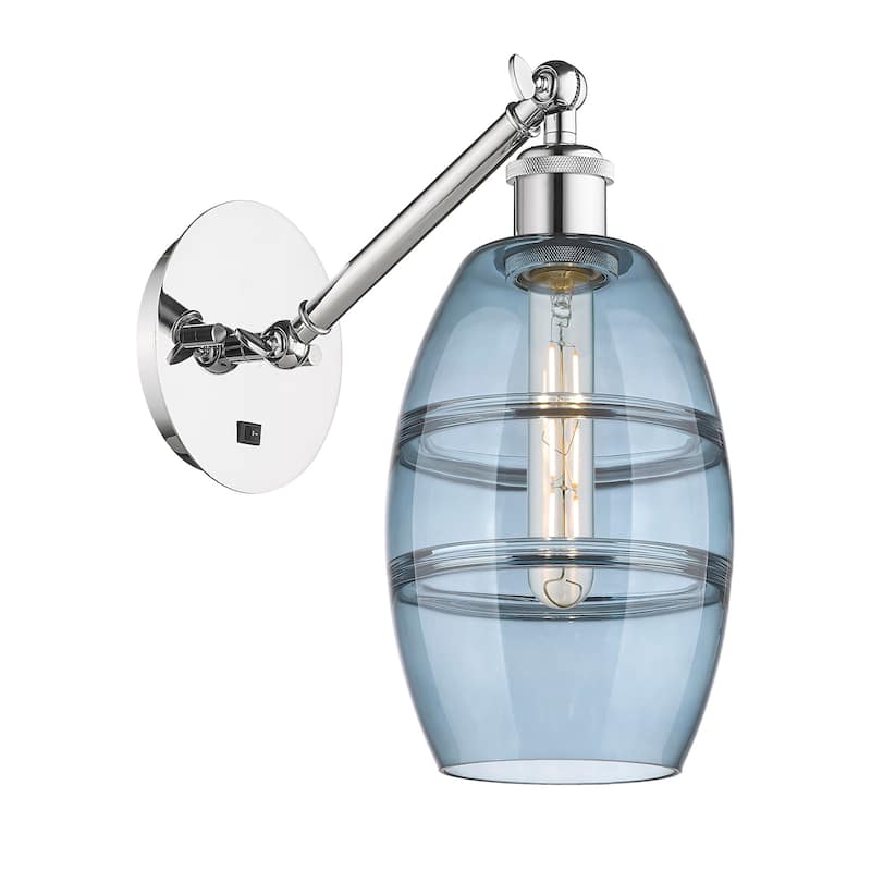 Innovations Lighting 317-1W-8-6 Vaz Sconce Vaz 8" Tall Wall Sconce - Polished Chrome / Blue