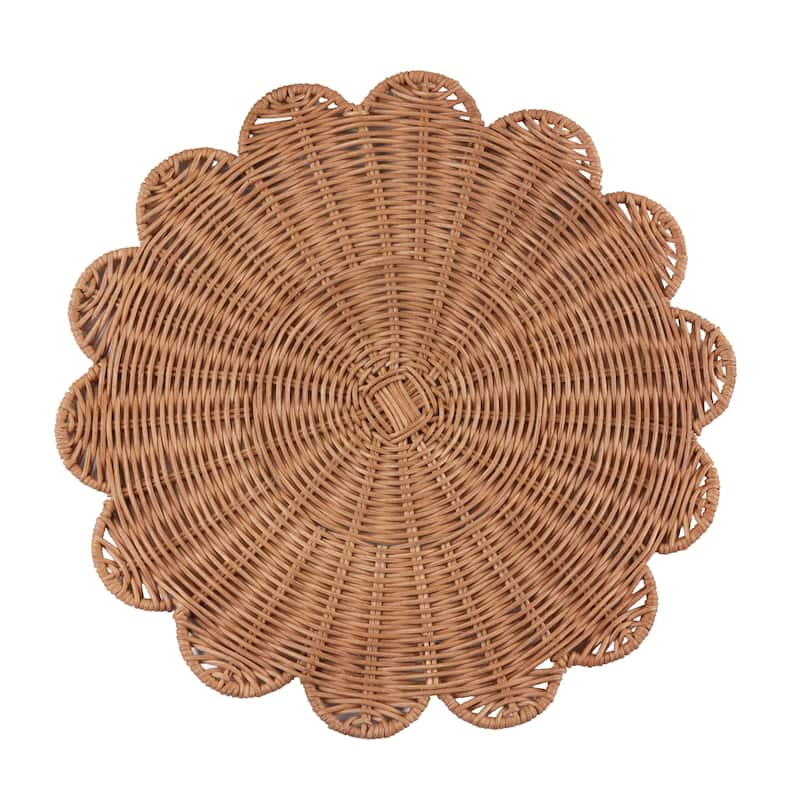 Rattan Placemats (Set of 4) - Handwoven Scalloped Design for Dining & Entertaining, 15" - 15"x15" - Set of 4 - Brown