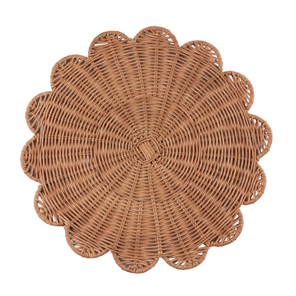 Rattan Placemats (Set of 4) - Handwoven Scalloped Design for Dining & Entertaining, 15"