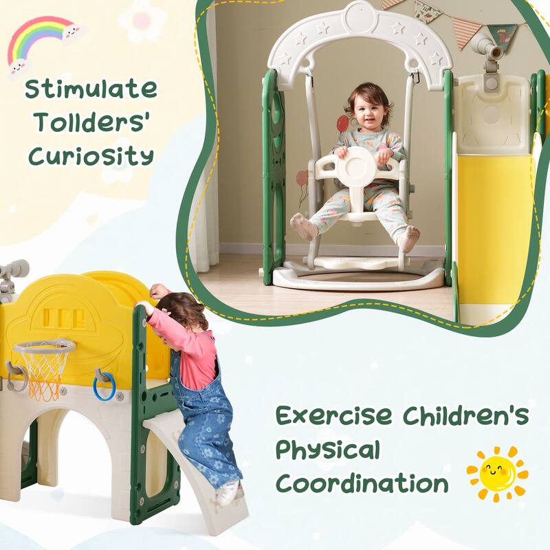 Toddler Slide and Swing Set 8 in 1 with Basketball Hoop