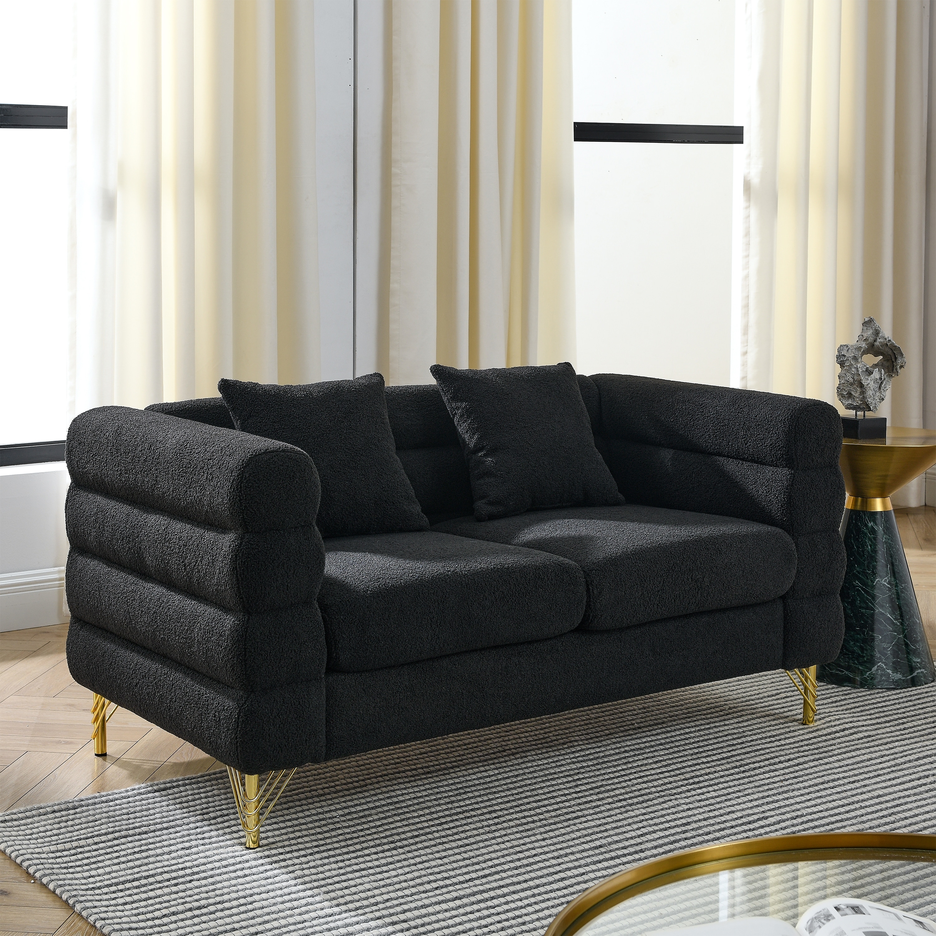2 Seater Loveseat Sofa Comfort Teddy Fabric Upholstered Deep Seating Sofa
