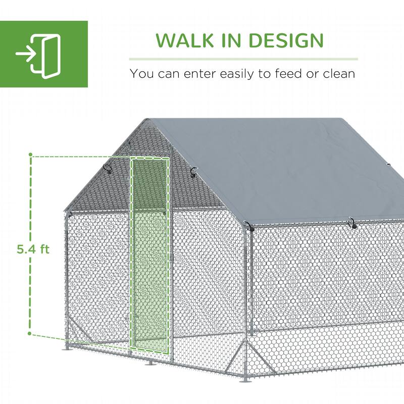PawHut Large Chicken Coop Metal Chicken Run for Chickens with Waterproof and Anti-UV Cover