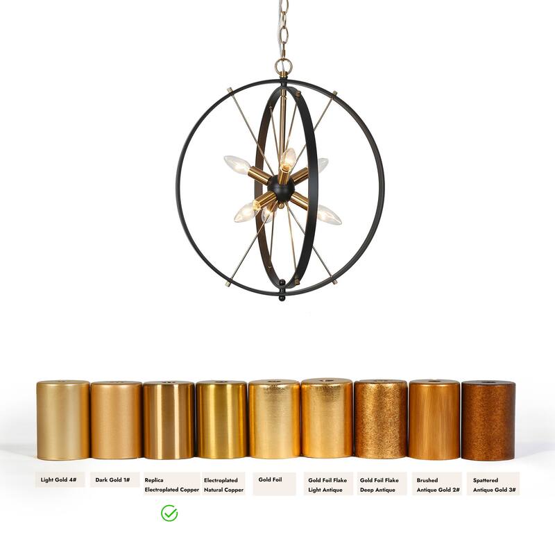 Modern 6-Light Black Gold Starburst Chandelier Orb Pendant Lights for Dining Room - 18" W x 20.5" H