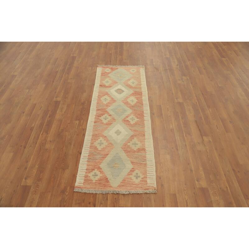 Hand Woven Oriental 100% Wool Carpet Southwestern Tribal Oranges & Rust Kilim Runner Rug - 5' 9'' X 2' 0''