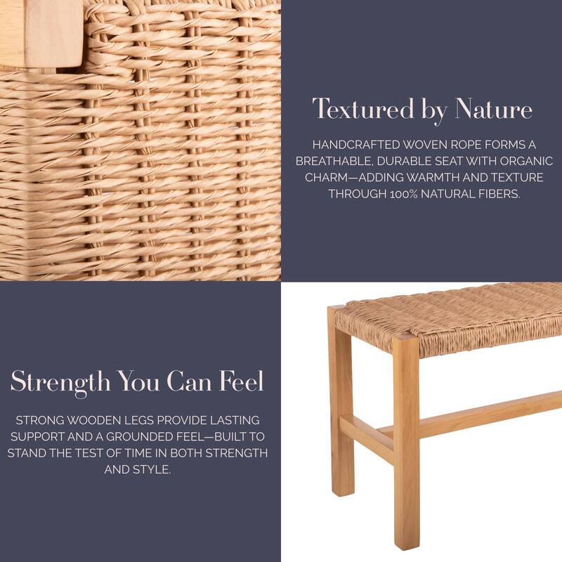 Alaterre Furniture Newport Wooden Entryway Bench - 40" Indoor Bedroom Bench with Handcrafted Woven Rope Seat