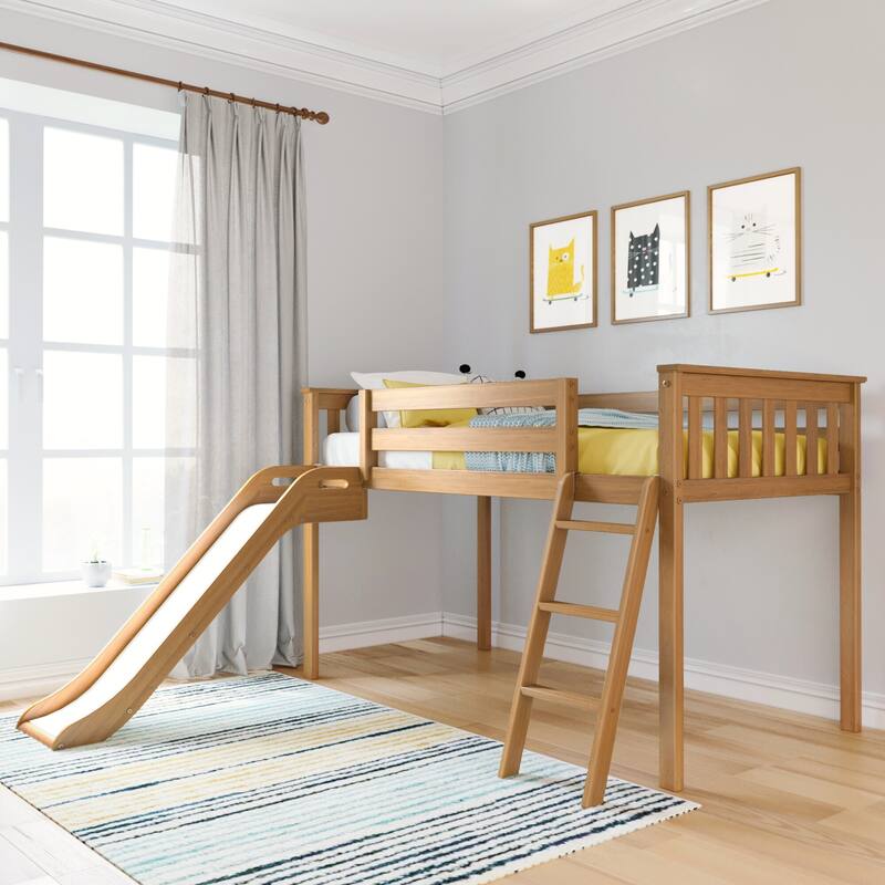 Max and Lily Classic Twin-Size Low Loft with Easy Slide - Pecan