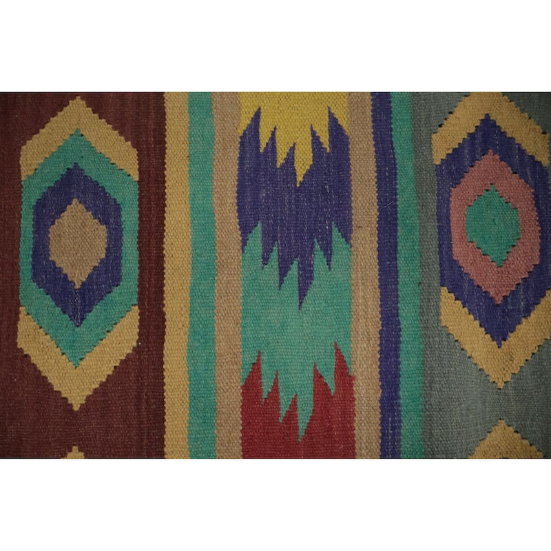 Hand Woven Oriental 100% Wool Carpet Southwestern Tribal Multi-Colored Kilim Area Rug - 9' 8'' X 7' 10''