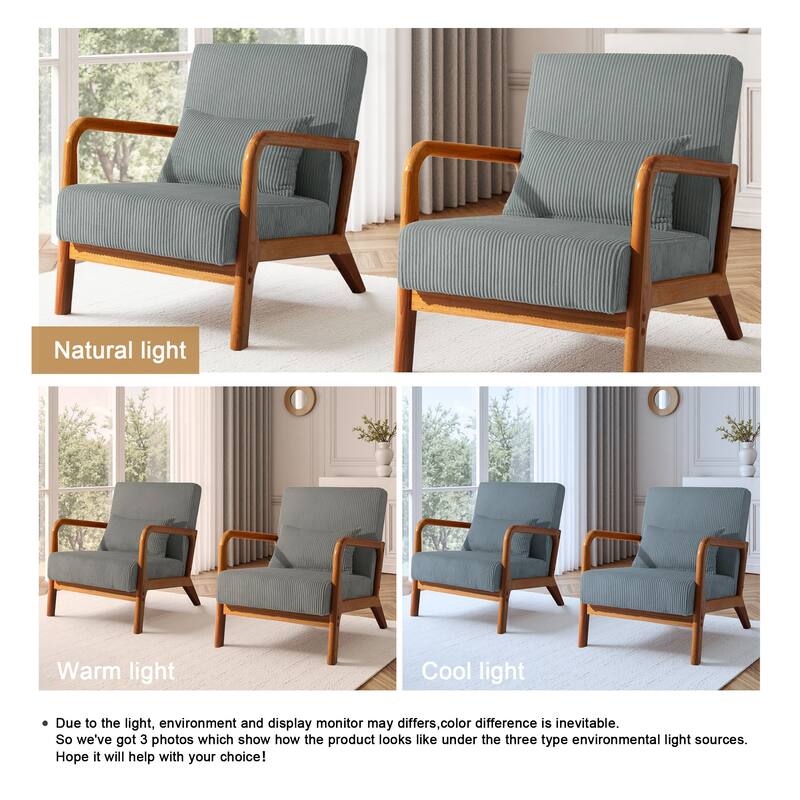 Uixe Mid Century Solid Wood Upholstered Corduroy Accent Chair