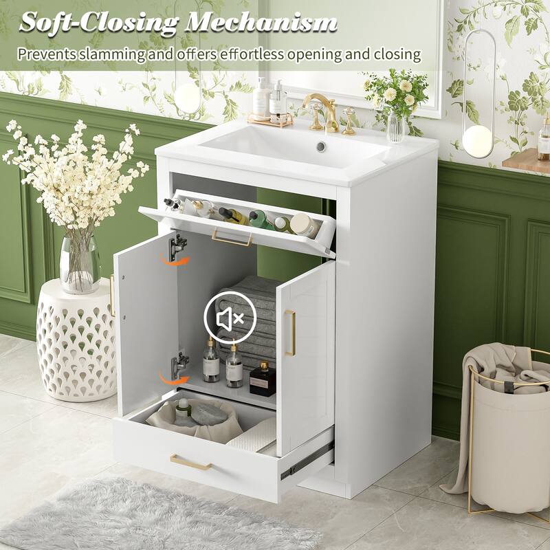 24'' Freestanding Bathroom Vanity with White Integrated Ceramic Sink - 24'' x 18.3'' x 34.5''