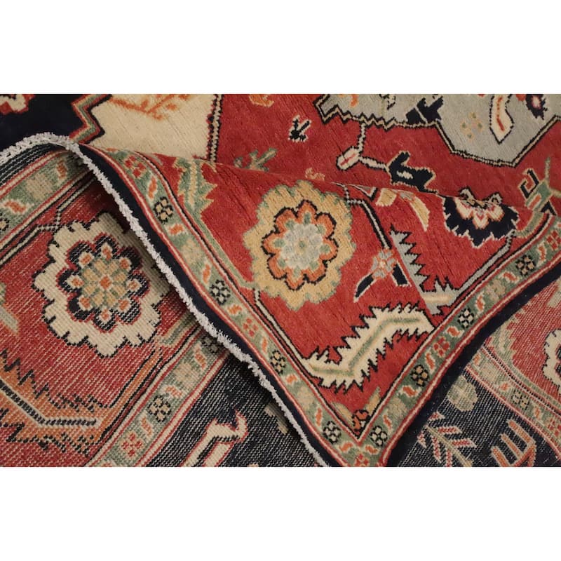 Hand Knotted Oriental 100% Wool Carpet Traditional Medallion Oranges & Rust Heriz (serapi) Area Rug - 8' 11'' X 6' 2''