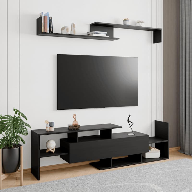 Surrey 60.2'' 2 Pc 1-Drawer Floating TV Stand Media Console with Open Shelves