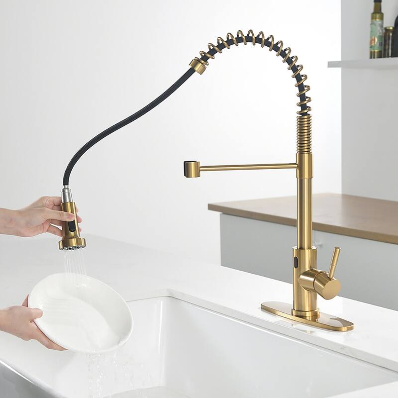 Modern Single Spout Touchless Pull Down Kitchen Faucet with Deck Plate