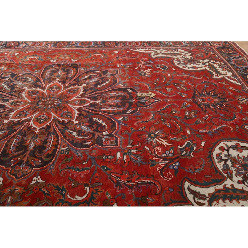 Hand Knotted Oriental 100% Wool Carpet Traditional Floral Red Heriz Area Rug - 13' 8'' X 9' 9''