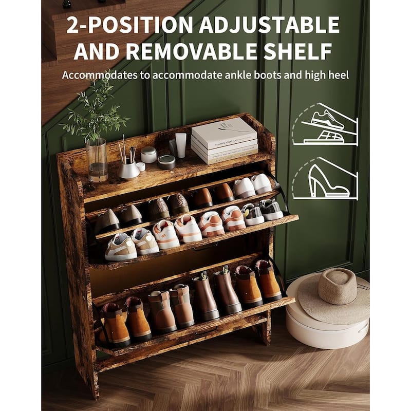 Freestanding Slim Shoe Storage Cabinet with 2 Flip Drawers for Entryway Hallway