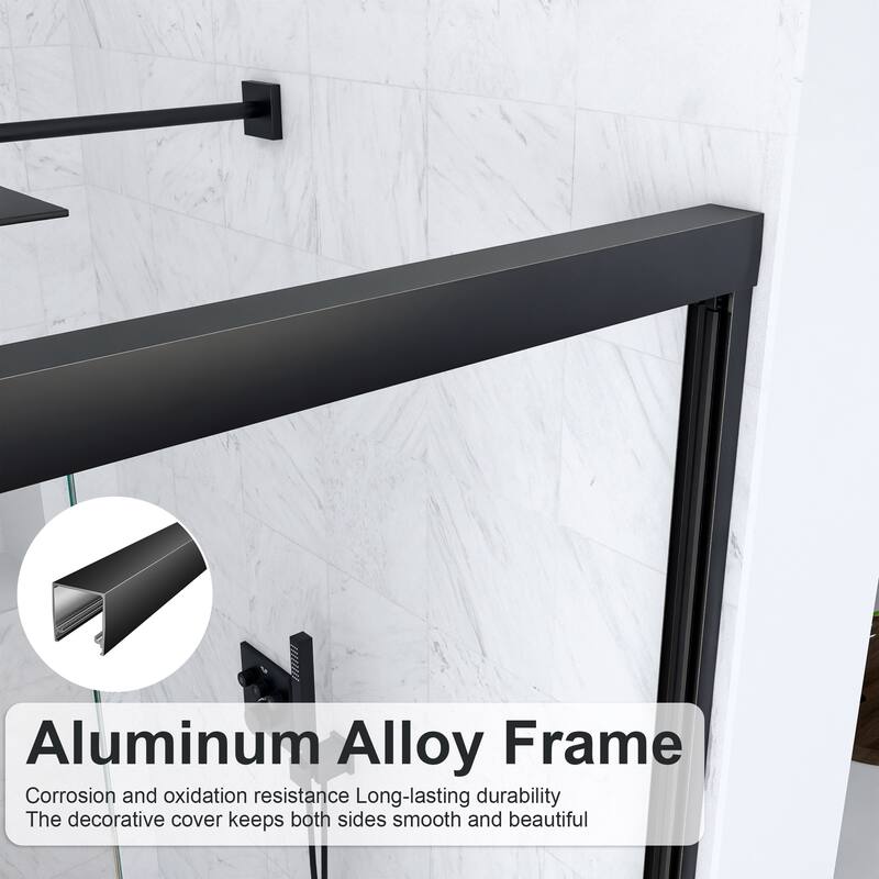 GDFStudio - Modern Minimalist Semi-Frameless Double Sliding Shower Door with 1/4" SGCC Tempered Glass & Stainless Steel Handle