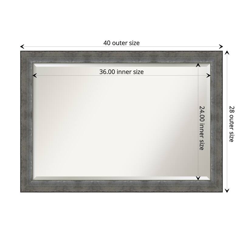Beveled Wood Bathroom Wall Mirror - Forged Pewter Frame - Forged Pewter