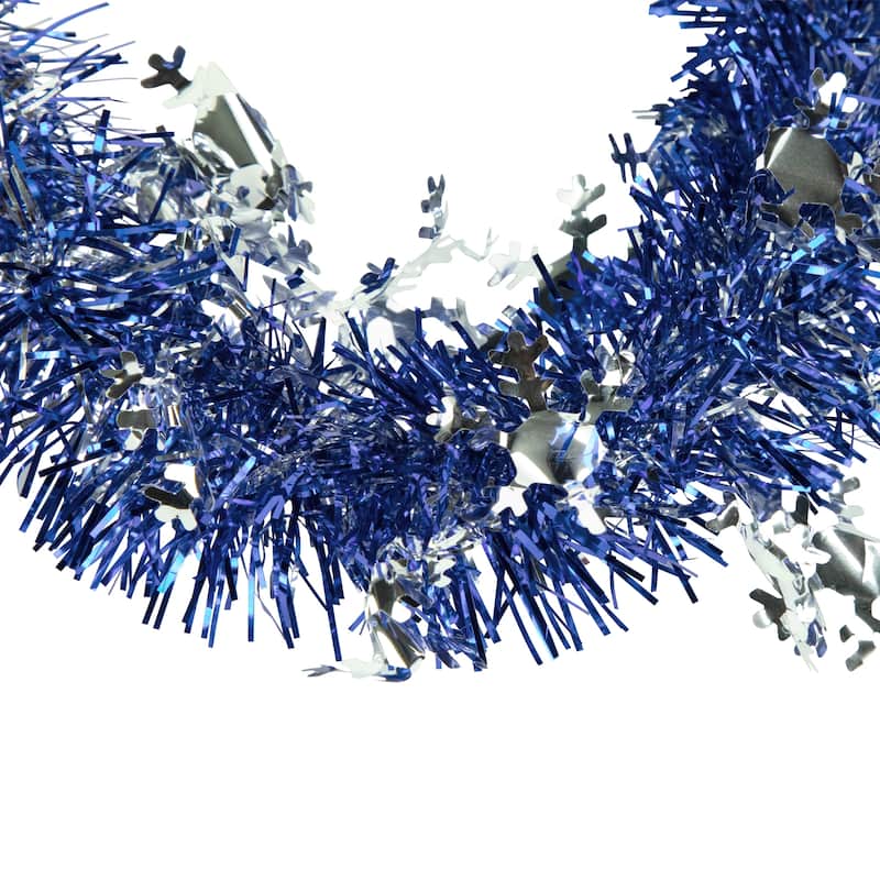 50' x 2" Christmas Tinsel Garland with Snowflakes - Unlit