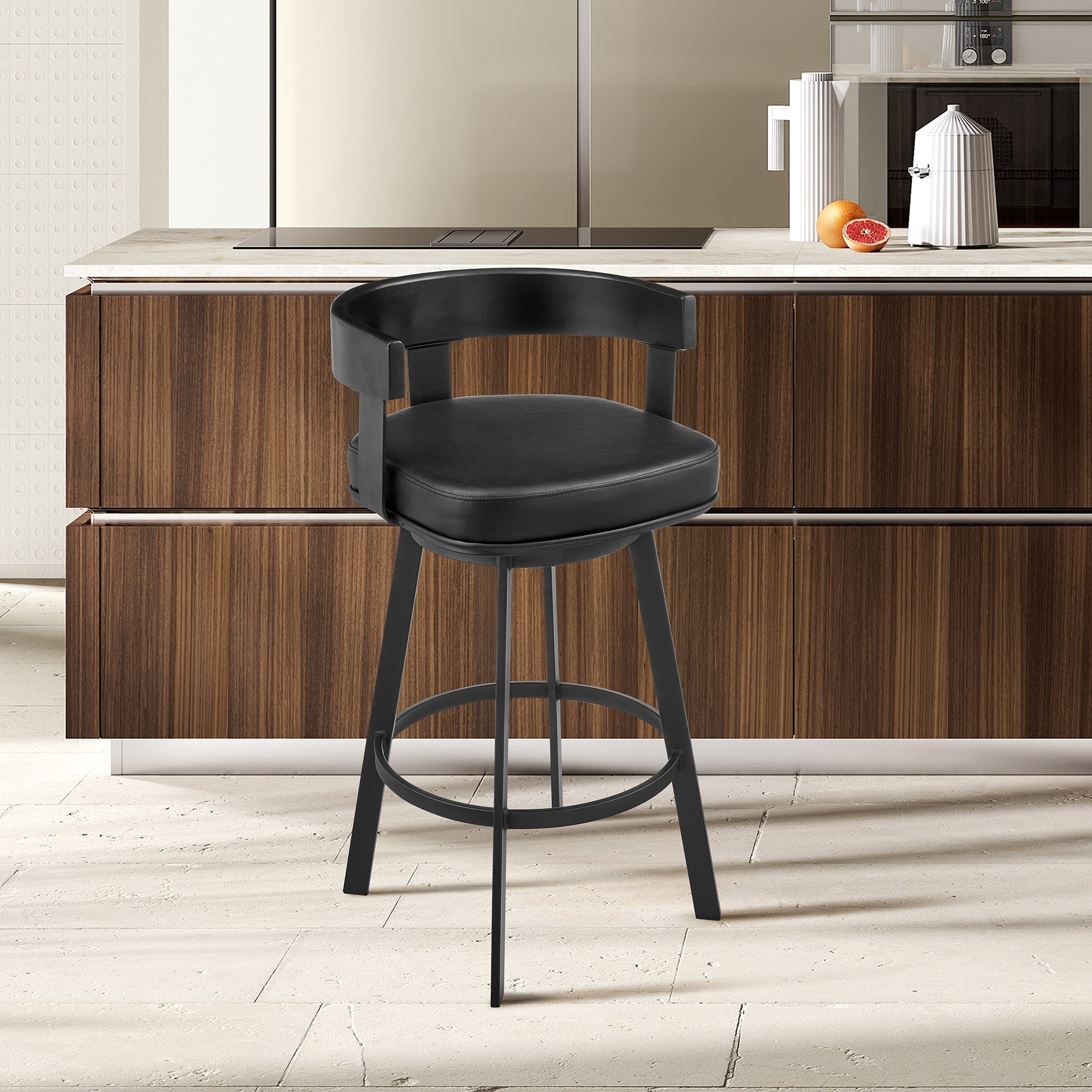 Idris Modern Swivel Bar Stool, Upholstered Counter Height Chair with Iron Frame