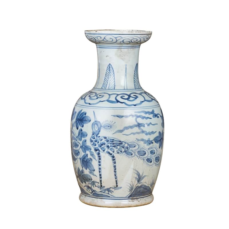 Blue And White Bird Vase With Dish-shaped Mouth