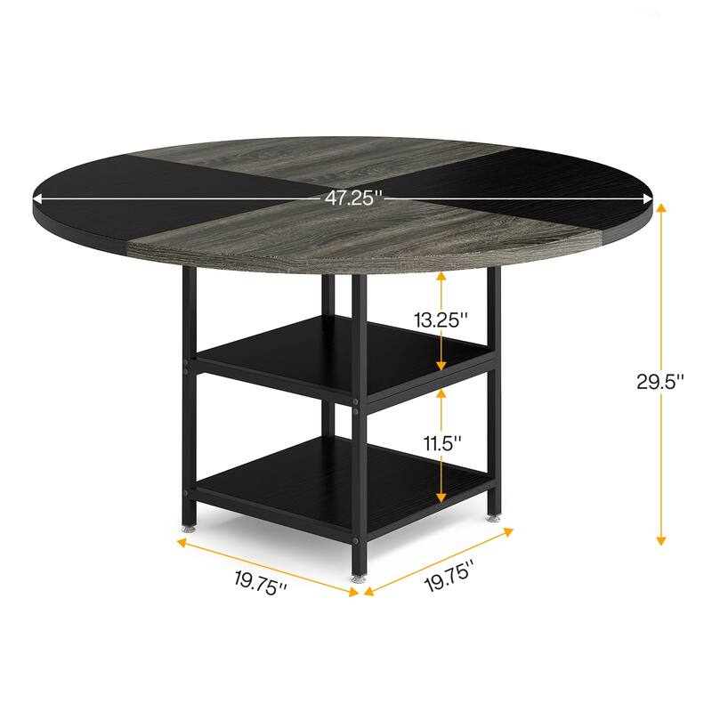 Dining Table with Storage Shelves for 4 People, Rustic Color Contrast Kitchen Table