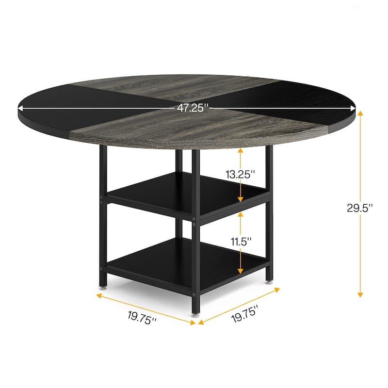 Round Dining Table with Storage Shelves for Kitchen Dining Room