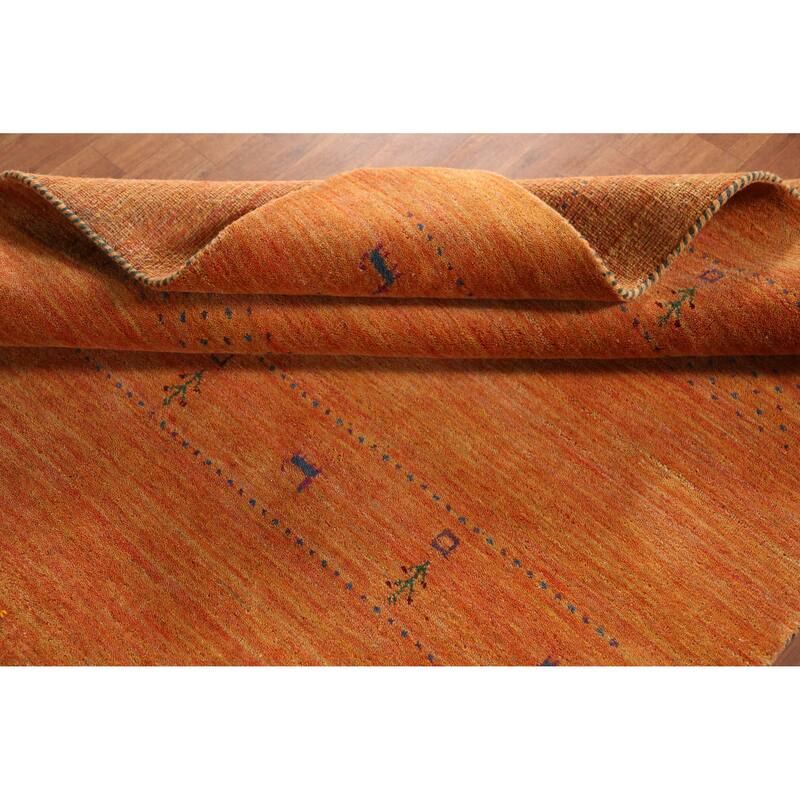 Orange Tribal Gabbeh Indian Area Rug Hand-Knotted Wool Carpet - 5'0" x 7'7"