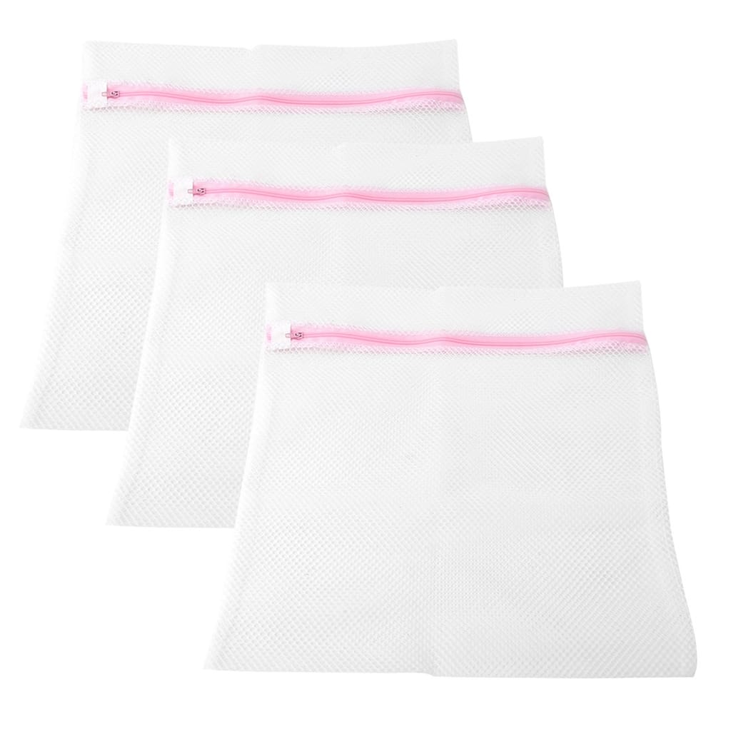 Family Nylon Clothes Underwear Lingerie Sock Holder Washing Bag White 3 Pcs