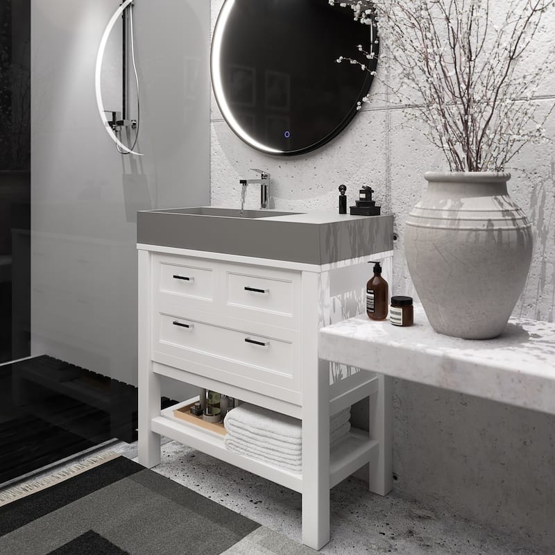 Juniper 36" Solid Surface Bathroom Vanity Top - Left Basin